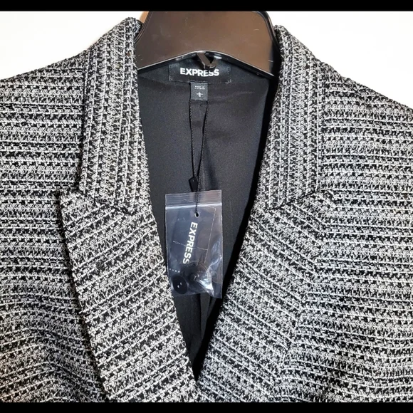 EXPRESS BLAZER L BLACK WHITE TEXTURED METALLIC DOUBLE BREASTED NOVELTY BUTTON